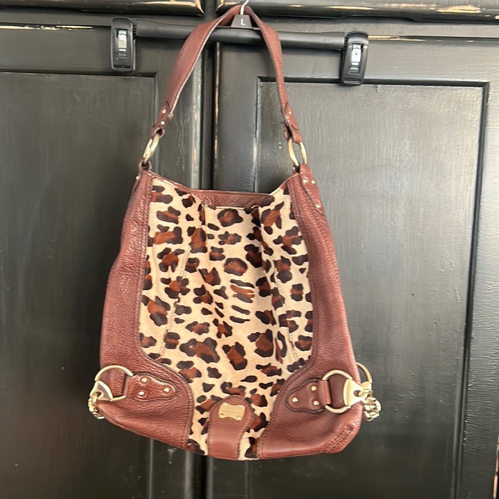 Michael Kors purse leather and leopard fur